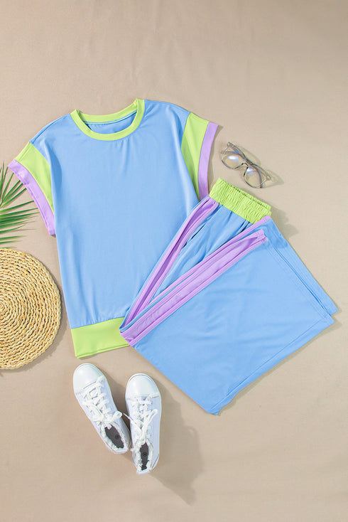 Color Block Detail Casual Two-piece Set